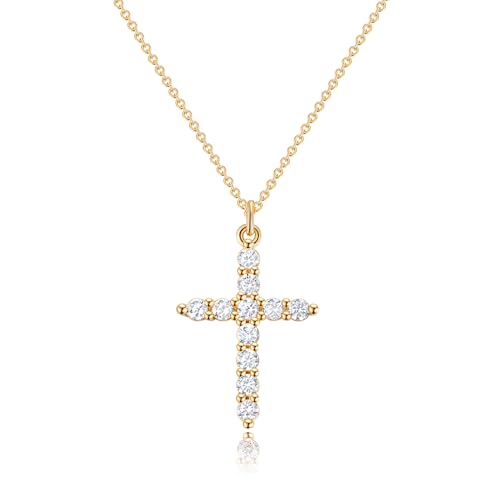 Robaice Upgraded Crown Cross Necklace for Women, 14K Gold Plated - color: B CZ Cross, Gold