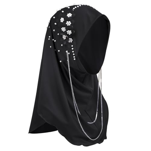 Fashion Long Hijab Scarf for Women Girls Muslim Islamic Under Scarf Hat Long Hijabs Cap Instant Turbans Wrap - color: Black