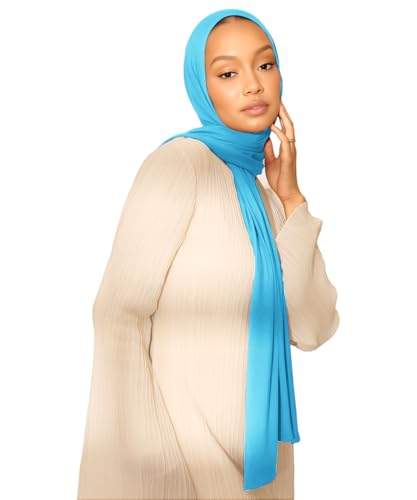 Hijab Scarf for Women Soft Muslim Hijabs Head Wrap Scarves Fashion Long Hair Shawls Stretchy Muslin Headscarf - color: Light Blue Hijab Scarf for Women