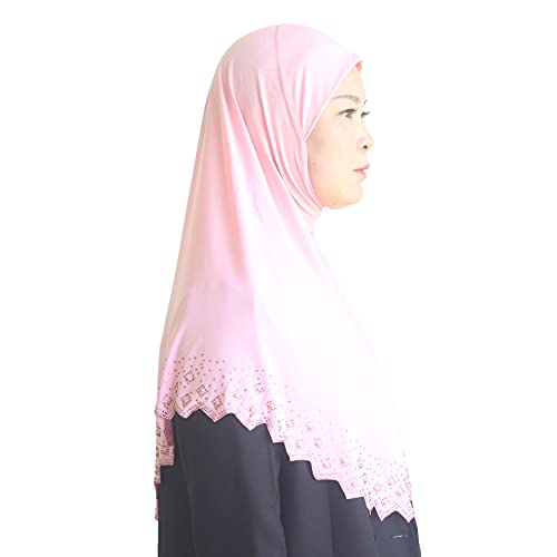 Instant Hijab Scarf for Women Muslim Women Clothing Headscarf for Girls with Czech Rhinestone - color: Pink