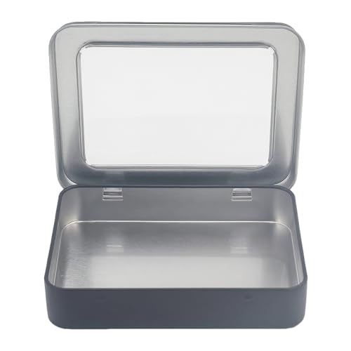 Rectangle Metal Tins with Hinged Window Lids, Black, 24 Pieces | Hinged Window Lids, Mini Storage Organizer Set, For Home Kitchen, Office and School Supplies - color: Black