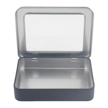 Rectangle Metal Tins with Hinged Window Lids, Black, 24 Pieces | Hinged Window Lids, Mini Storage Organizer Set, For Home Kitchen, Office and School Supplies - color: Black