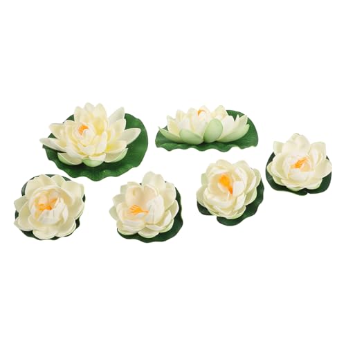 6pcs Lifelike Foam Floating Lotus Flowers with Water Lily Pads, Artificial Pond Decoration for Aquarium, Pool, Garden, and Home Display
