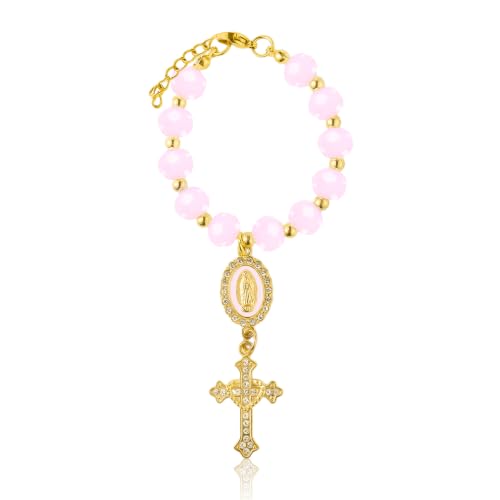 Steering Wheel Rosary Charm Accessory - Virgin Mary Steering Wheel Charm, Pink Rosary for Cars, Religious Virgen De Guadalupe Rear View Mirror Accessories, Virgin Mary Catholic Gifts for Women - color: Pink
