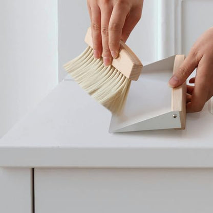 Kids Window Cleaner Stainless Steel Cleaner Mini Dustpan and Brush Set Wood Small Metal Pan Natural Table Handy Brush for Sweeping Home Kitchen Car Office Storage Bin
