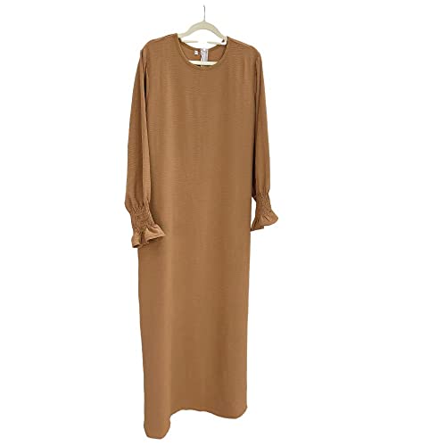 Women Prayer Dress Muslim Ramadan Garment Abaya Dubai Islam Jilbeb Long Dress Without Hijab - color: Khaki, size: Small