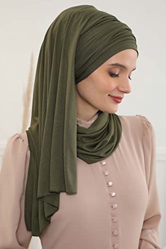 Aisha's Design Instant Hijab Scarves for Women, 95% Cotton Pretied Bonnet Turban Easy to Wear Cotton Headscarf - color: Khaki