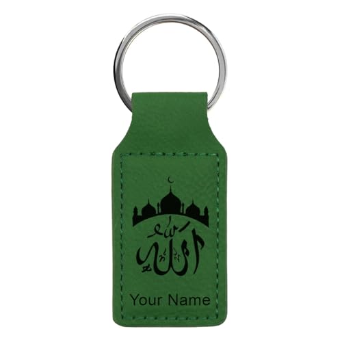 LaserGram Personalized Rectangle Keychain, Allah 2 (Green) - color: Green