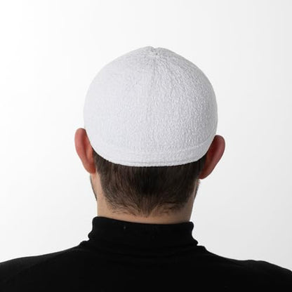 Modefa Islamic Prayer Kufi Hats for Men Chenille Knitted Stretchable Muslim Cap One-Size Fit - color: White