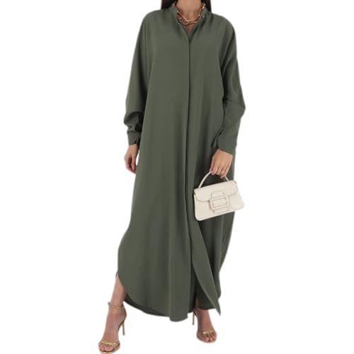IKADEX Women Batwing Sleeve Abaya Button Loose Fit Long Maxi Muslim Dress Islamic Kaftan Prayer Robe - color: Army Green