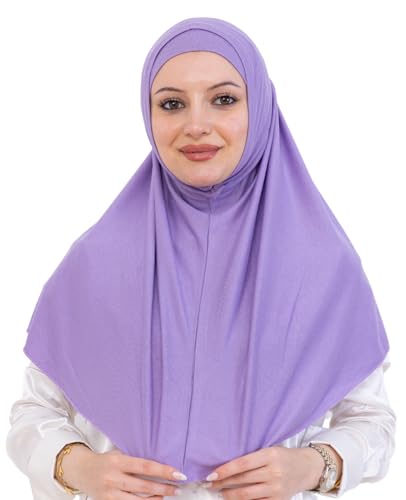 Prien Instant Hijab For Women, Muslim Long Scarf, Undercap Turban Set, Turkish Islamic Clothing, Prayer Clothes For Abaya - color: Lilac