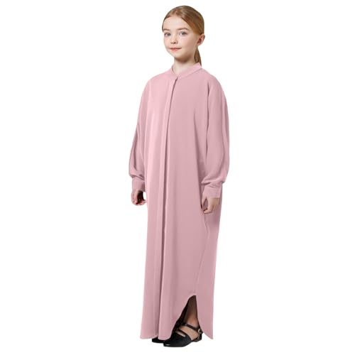 ODIZLI Girls Ramadan Abaya Muslim Batwing Sleeve Long Shirt Prayer Dress Kaftan Dubai Islamic Loose Maxi Dress - color: Light Pink, size: 4-5 Years