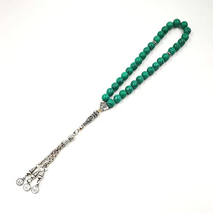 Tasbih Green Turquoise Stone misbaha Muslim Prayer Bead Turkish Accessories (10mm x 33 Beads) - size: 10mm x 33 beads
