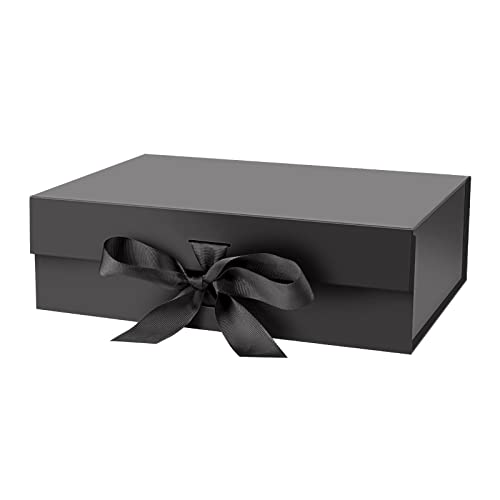 DaiJoob Large Black Gift Box with Lid for Presents 13x9x4 Inches - color: Black-13x9x4 Inch-1pcs