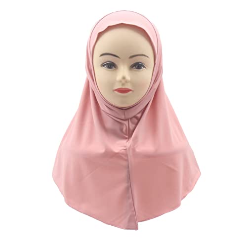 Girls Hijab Muslim Scarf for Kids – Ready to Wear, Solid Color, Soft & Breathable Daily Headwear for Ages 6-11 - color: Dark Pink