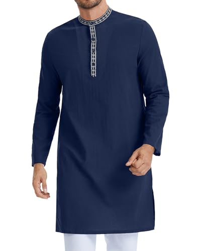 LVCBL Muslim Thobe for Men Caftan for Men Mens Islamic Thobe Mens Kaftan - color: Navy, size: 3X-Large