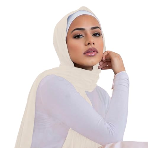 Hijab Scarf for Women Soft Cotton Muslim Jersey Hijab Head Wrap Scarves Fashion Long Scarf Shawls - color: Beige