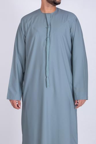 Thobe for Men - Long Sleeves Kaftan - Mens Long Gown Emirati Kandura Frost Thawb Jubba - color: Emirati Kandura - Slate Gray, size: 60XL
