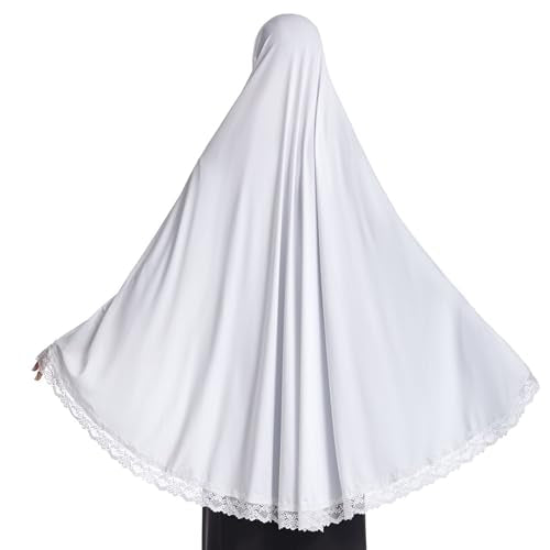 Muslim Women's Instant Big Hijab Jersey Turbans Khimar Abaya Soft Prayer Scarf, 1pc Lace - color: White, size: Medium