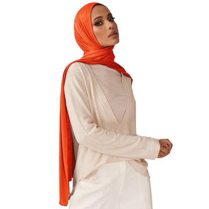 Muslin Hijab Scarf for Women Long Headscarves Solid Head Wraps Soft Pashminas Shawls - color: Orange Muslim Hijab Scarf