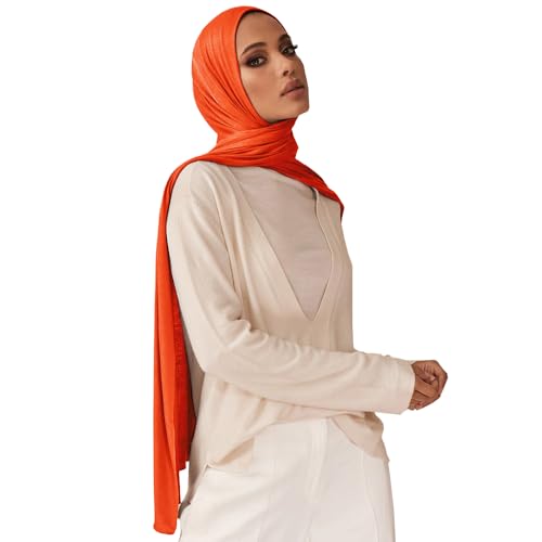 Soft Hijab Scarf for Muslim Women, 71" Long Head Wrap Shawl - color: Orange