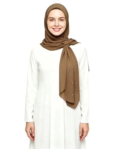 Lina & Lily Sparkle Shimmer Gold Glitter Women's Chiffon Hijab Head Scarf Shawl Wrap Lightweight - color: Mocha Brown