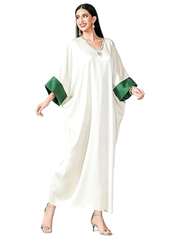 Qianliniuinc Women Abaya Arabic Maxi Dress - Lady Plus Size Loose Cocktail Party Gown Black - color: Pearl White