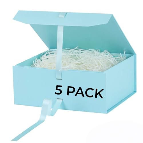 GoooodGift Large Gift Box Blue 5 Pack 13.5x11x5.3 inch Luxury Gift Box for Presents with Magnetic Closure Lid Collapsible,Birthday,Christmas,Wedding,Contains Shredded Paper Filler - color: Blue-13x11x5.3 Inch (Pack of 5)