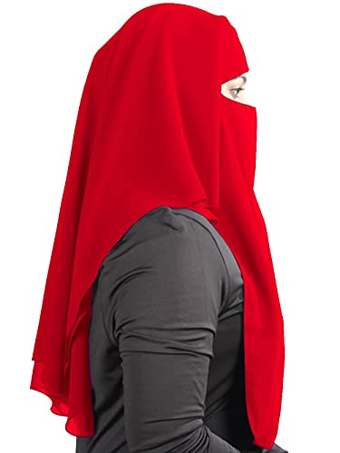 MyBatua 3 Layers Saudi Niqab In Breathable Georgette, Wholesale Price, 1pc Face Veil NQ-003 - color: Red