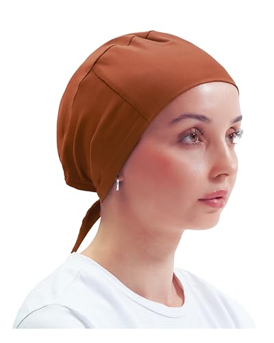 FabNest Women Hijab Undercap Islamic Muslim Under Scarf Hats Bonnet with Tie Back Non-Slip Breathable and Snug-Fit - color: Brown (1pcs)