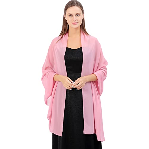 Ladiery Chiffon Shawl Wraps for Women Evening Dresses, Elegant Soft Sheer Shawls for formal dressy Bride Wedding - color: Bean Pink(1)