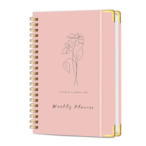 Undated Weekly Planner with Metal Corner Hardcover Notebook , A5 Size Journal with To Do List Planner, Habit Tracker,Weekly Goals for ADHD,Student, Office, Women, Men ,Gifts,6 x 8 inches，Spiral Bindding ,Pink - color: Pink-Metal corner