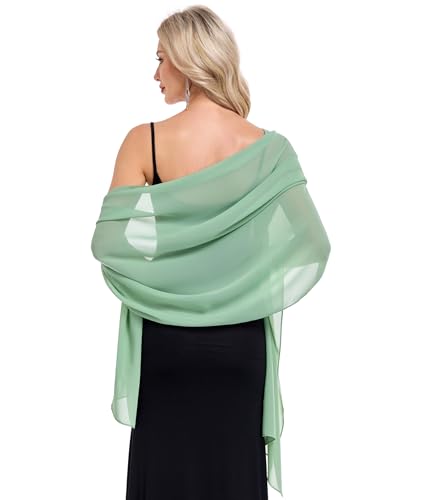 Shawls and Wraps for Evening Dresses Sheer Chiffon Women Elegant Soft Silky Wraps Wedding Bridal Scarf - color: Dusty Sage, size: 79*18‘’