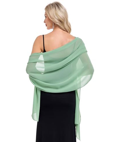 Shawls and Wraps for Evening Dresses Sheer Chiffon Women Elegant Soft Silky Wraps Wedding Bridal Scarf - color: Dusty Sage, size: 79*26‘’