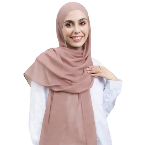 Instant Hijab Set 3-in-1 Chiffon Hijab Scarf for Women with Built-in Magnets and Undercap Head Wraps - color: Pink
