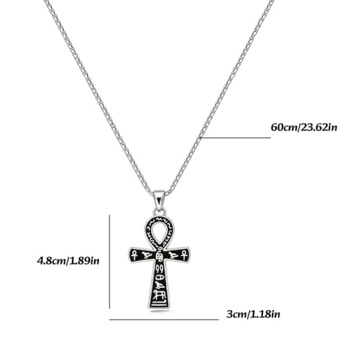 Ankh Cross Pendant Ancient Egyptian Hieroglyphic Symbol of Health and Eternal Life Men Cross Necklace with Tiger Eye Stone Obsidian Hematite Triple Protection Crystal Beads Chain - color: style 2