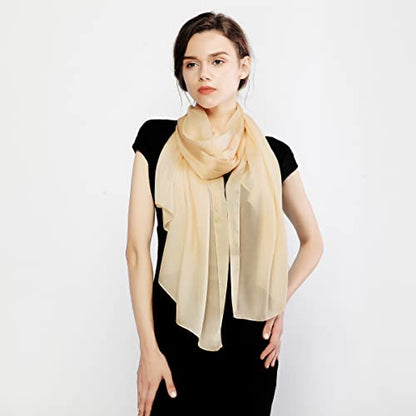RIIQIICHY Women Shawls and Wraps for Evening Dresses Like Chiffon Silk Scarf Formal Silky Pashmina Shawls for Weddings - color: Beige