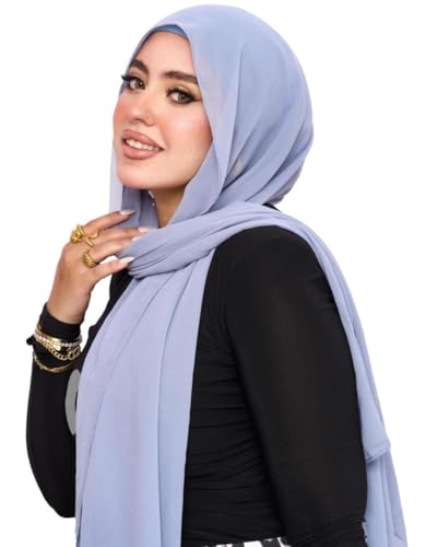Instant Chiffon Hijab 3-in-1 with Built-in Magnets and Attached Match Undercap, Women Hijabs Set. - color: Sky Blue