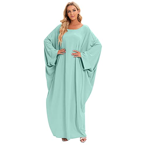 Muslim Dress for Women Pakistani Kaftan Abaya Robe + Hijab Arabic Islamic Prayer Clothes Dubai Outfits - color: Light Green Set