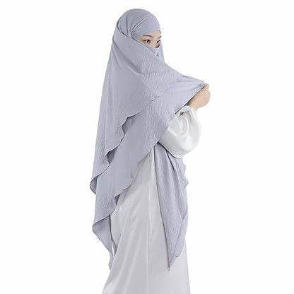 Khalat Muslim Prayer Hijab - 2 Layers Soft Breathable Islamic Dubai Women's Instant Long Hijab - color: Light Gray