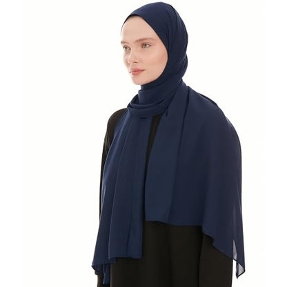 Premium Hijab Scarf for Women - Heavy Chiffon Hijab Muslim Headscarf Shawl - Soft Chiffon Scarf Muslim Headscarf Shawl - color: Navy Blue