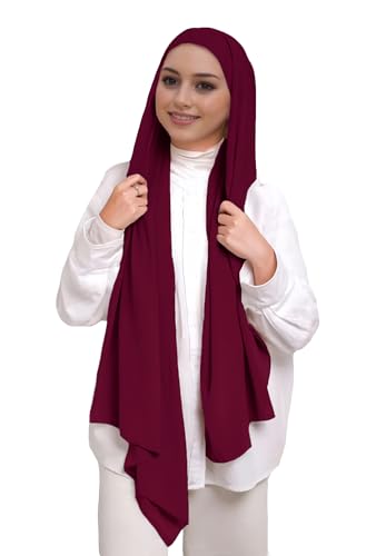 Lina & Lily Muslim Chiffon Instant Hijab Head Scarf with Matching Tie Back Jersey Undercap - color: Dark Red