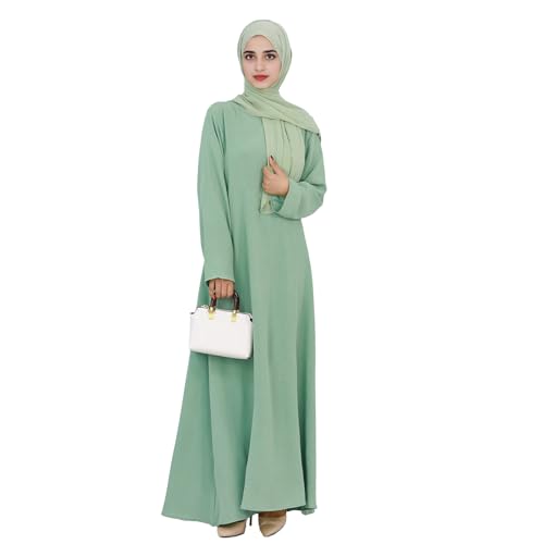 Women Abaya Muslim Dress Long Sleeve Modest Prayer Maxi Kaftan Islamic Clothes with Pockets - color: Light Green, size: Medium