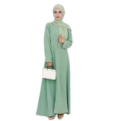 Women Abaya Muslim Dress Long Sleeve Modest Prayer Maxi Kaftan Islamic Clothes with Pockets - color: Light Green, size: X-Large