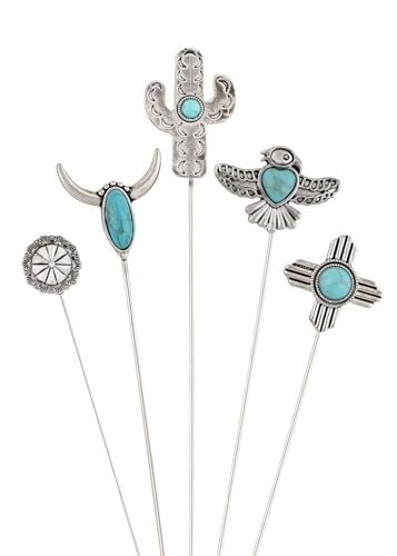 Alilang Vintage Hat Pin 5 inch Long Handle Golden Tone Lapel Pins Tie Scarf Brooch Jewelry Accessories Pack of 2/3/5 - color: 5 PCS Turquoise