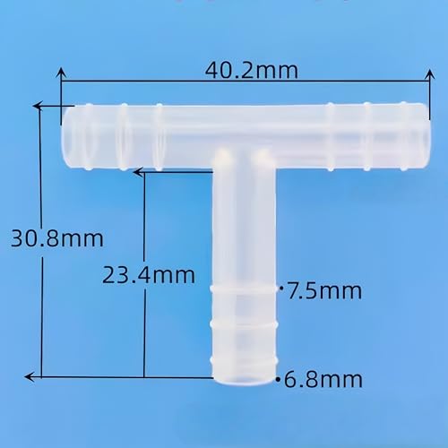 3 Way Tee Connector Equal Barbed T-Fitting 3 Way Hose Barb Adapter for Laboratory Biochemical Analytical Instruments Food Machinery Aquarium Equipment 100pc/pk (6.8mm 1/4'' 6T) - size: 6.8mm 1/4'' 6T