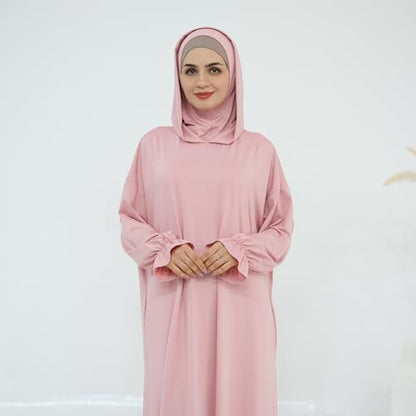 Muslim Dress for Women Pakistani Kaftan Abaya Robe Arabic Islamic Prayer Clothes Dubai Outfits - color: Pink
