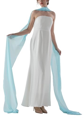Women's 157 Inch Long Chiffon Neck Scarf Chiffon Veil Scarf Shawl Wrap for Wedding Bridal Evening Bridesmaid Dresses - color: Sky Blue