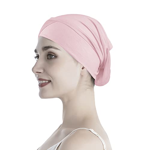 PURFUN 3 Pcs Muslim Inner Hijab Caps Women Solid Color Under Hijab Caps Stretchy Breathable Full Cover Undercap Tube Bonnet - color: Yellow+coffee+pink