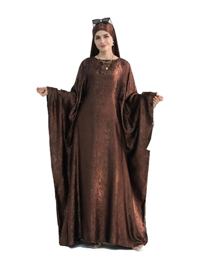 Qianliniuinc Women Muslim Full Cover Long Dress - Loose Hooded Dress Abaya Prayer Robe Islamic Clothes One-Size - color: Coffee Brown